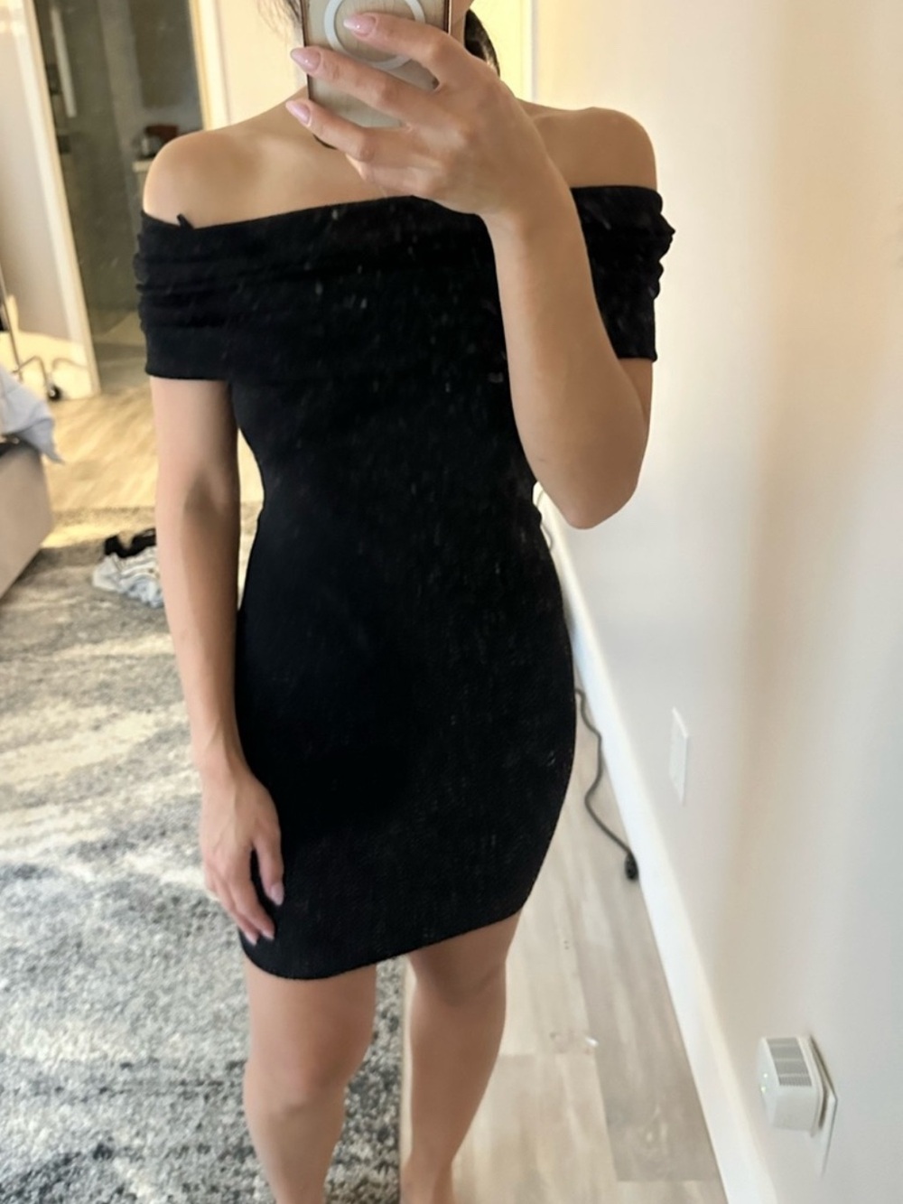 Zara Black Off-Shoulder Bodycon Dress